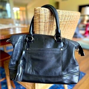 Tignanello Black Leather Shoulder Bag with Tassle